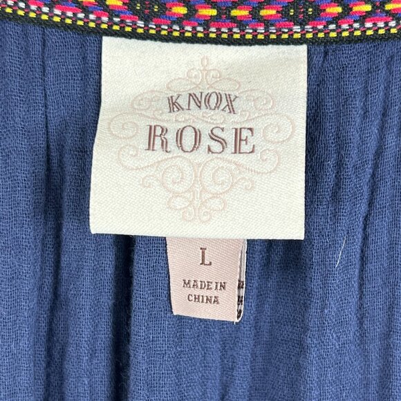 Knox Rose Womens Navy Blue Gauze V-Neck Romper Shorts Size L Puff Sleeve - Picture 13 of 16